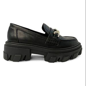 Design Lab Meera Lug Platform Loafers Black Vegan Leather